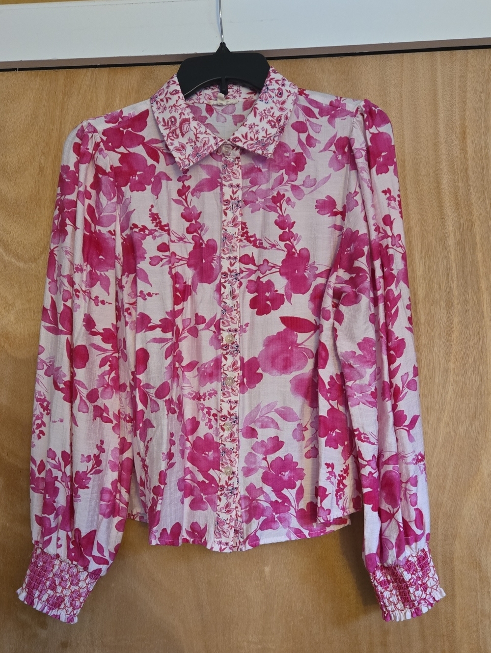Women's Pink Floral Button-Up Blouse